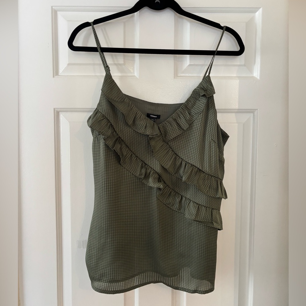 Express Olive Polka Dot Ruffle Camisole - Size M - NWT